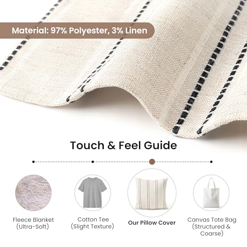 AELS 16x16 Decorative Farmhouse Linen Throw Pillow Covers, Boho Textured Pillow Case, Set of 2, Beige with White & Black Stitch Yarn Dyed Stripe Cushion Cover for Sofa Couch Living Room (Cover ONLY) - color: Beige With White & Black, size: 16" x 16" (Pack