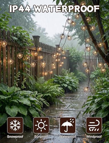 Oviejo 8.5FT LED Patio String Lights, Waterproof Outdoor Lantern String Lights with 12 Bulbs, Beaded Copper Wire Ball Style, Connectable Yard Garden Bistro Party Lights, Warm White - color: Brown Beaded Copper Wire Ball