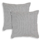 Black and White Ticking Stripe Woven Cotton Decorative Square Throw Pillow Case Covers 18 x 18 Inches, Set of 2 - size: 18" x 18" (Pack of 2)