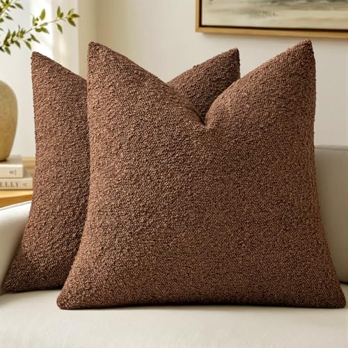 MIULEE 18x18 Inch Decorative Pillow Covers for Couch Bed Set of 2 Textured Boucle Neutral Throw Pillow Covers Chestnut Brown Accent Solid Vintage Pillowcases Sofa Living Room Home Decor - color: Chestnut Brown, size: 18" x 18" (Pack of 2)