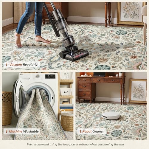 MINIDEAR 2x3 Area Rugs for Entryway Kitchen, Washable Rug Small Accent Rugs for Bedroom Non Slip Vintage Rug with Floral Print Thin Carpet Mat for Home, Daisy Green - color: 03green, size: 2' x 3' (Rectangular)