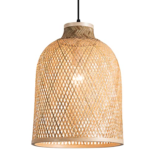 11.81" Dome Woven Pendant Light Fixture, Handmade Geometric Boho Bamboo Woven Pendant Light for Kitchen Dining Room Bedroom Living Room - color: 11.81"-1 Pack