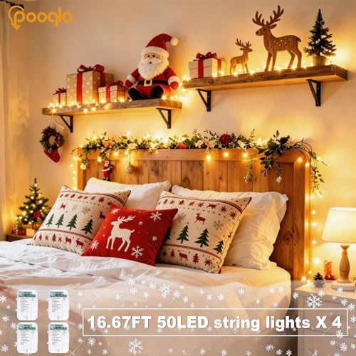 Pooqla 4 Pack String Lights Battery Operated, Total 66.6ft 200 LED Fairy Lights Indoor Outdoor Decorations, 8 Modes Warm White Battery Christmas Lights for Bedroom Classroom Porch Party Yard Decor - color: Warm White, size: 50 LED x4