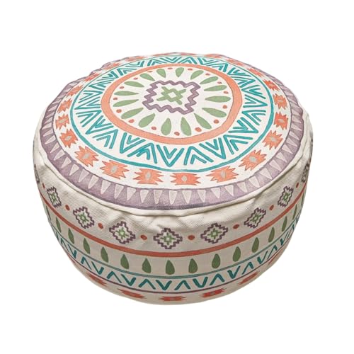 MOCOFO Round Bohemian Ottoman Pouf Cover, 18 Inch, Cotton Blend, Church Window Print, Living Room Storage Footrest, Cover Only (Jade Stone) - color: Jade Stone
