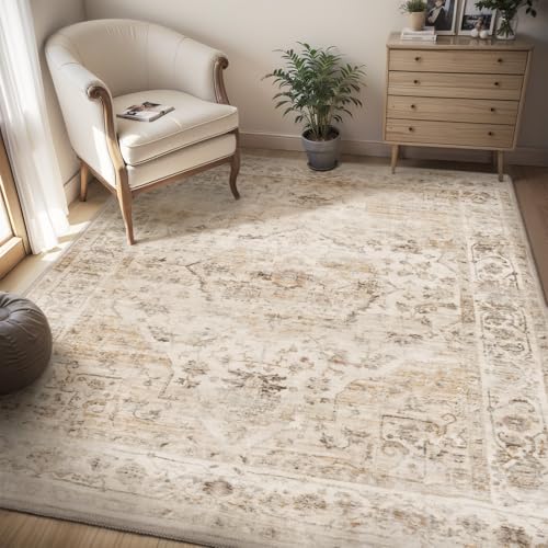 AMOAMI-4X6 Area Rugs for Living Room -Soft Vintage Bedroom Rugs-Non Slip Washable Rug-Throw for Living Room Bedroom Bedside Dining Room Office Beige - color: Beige, size: 4' X 6' (Rectangular)