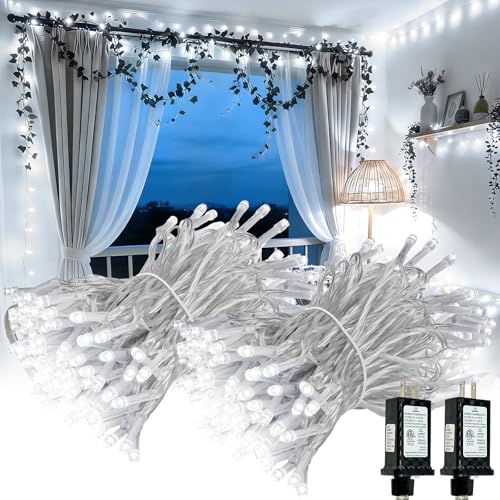 Connectable 2Pack String Lights Indoor, 66FT 200LED String Lights, 13Modes Twinkle Fairy Lights Plug in Outdoor Waterproof, Cool White Clear Wire Light for Christmas Tree, Wedding Yard, Party Decor - color: Cool White, size: 2PK-200LED