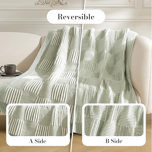 Amélie Home Knit Throw Blanket, Soft Chenille Cozy Breathable Dual Tone Checkered Chunky Decorative Blanket for Couch, Bed & Sofa, French-Inspired Lightweight Warm Gift for Women, Sage Green, 50"x60" - color: Checkered Sage Green&ivory, size: Dual Tone Ch