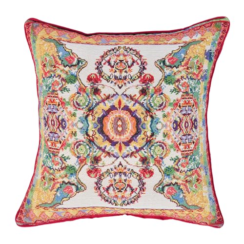 Bohemian Jacquard Throw Pillow Cover 18x18, Vibrant Multicolor Woven Tapestry Cushion Shell with Red Piped Edges, Decorative Square Pillow Case, Solid Red TC Backing - Cover Only - color: Sapphire Blue: Bohemian Pattern