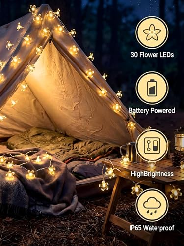 Flower Battery Operated Indoor String Lights 30LED Cherry Blossom Fairy Lights Waterproof Outdoor for Party Birthday Wedding Room Camping Graden Home Decoration Orange - color: Orange