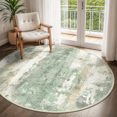 BEIMO Round Rugs 4FT for Living Room Bedroom, Modern Abstract Machine Washable Circle Rug, Soft Low Pile Floor Cover with Non Slip Backing for Dining Room, Light Green - color: Light Green/Cream, size: 4' (Round)