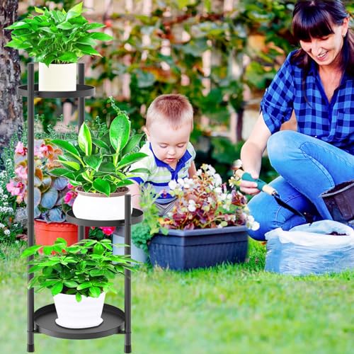 3 Tier Plant Stand Indoor Tall, Black Metal Corner Plant Stands for Indoor Multiple Plants, Flower Pot Stands Outdoor Holders Plant Shelf Display Rack for Garden Balcony Patio Living Room - color: 3 Tier-Black-A
