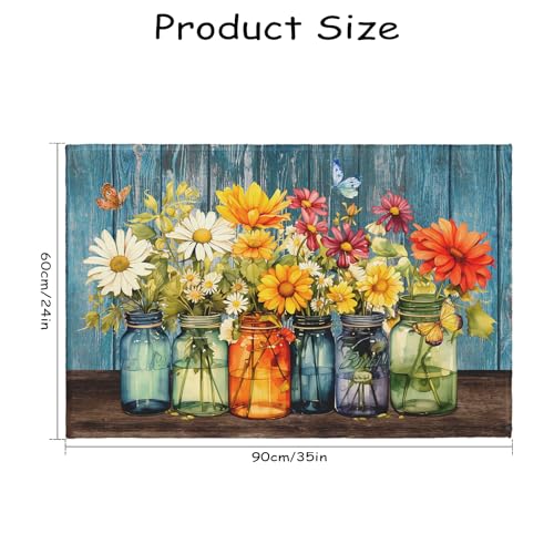 Daisy Entryway Area Rug Easter Spring Summer Vintage Flower Vases Door Mat 2x3 Rustic Floral Non-Slip Low Pile Front Doormat Washable Throw Rug for Living Room Bedroom Bathroom Kitchen - color: Daisy Vases