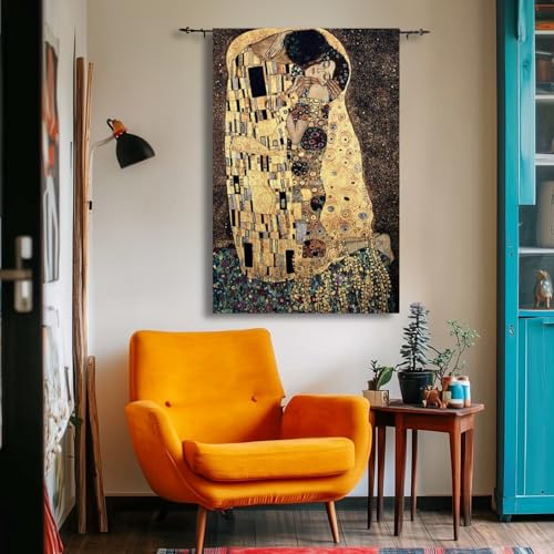 ORIMONY The Kiss by Gustav Klimt Woven Tapestry Wall Hanging, Large Vintage Medieval Tapestry for Room Aesthetic (55L x 35W) - size: 55"L x 35"W