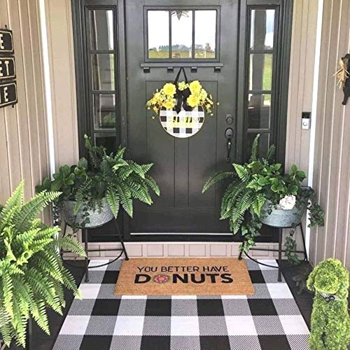 Buffalo Plaid Outdoor Rug, 27.5''x43'' Black White Check Indoor/Outdoor Area Rugs, Layering Rug for Hello/Welcome Door Mat, Washable Cotton Woven Farmhouse Mat for Christmas Front Porch Décor - color: Black and White Plaid, size: 2'4" x 3'7" (Rectangular