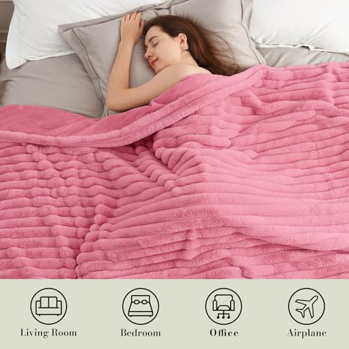 Amélie Home Faux Fur Throw Blanket for Couch, Cozy Fuzzy Fluffy Fur Luxurious Soft Striped Plush Gift Blankets for Family Sofa Chair Bedroom, 55"x70", Pink - color: Striped Hot Pink, size: Throw(55"x70")
