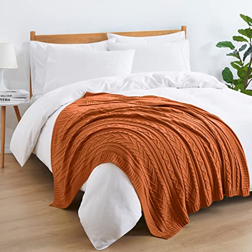 Aormenzy Rust Orange Cable Knit Throw Blankets for Couch Bed Sofa, Acrylic Knitted Blanket, Soft Cozy Throw Blanket, 50" x 60" - color: Rust Orange, size: 50" x 60", Throw