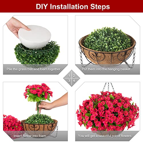 Ammyoo Artificial Hanging Flower Plants with Basket for Outdoor Decoration, Faux Petunias Flowers Fake Morning Glory Plants for Hanging Outside Patio Garden Porch Balcony Yard Spring Decor(Red) - color: Red