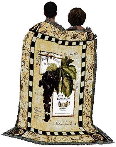 Pure Country Weavers Grapes and Labels IV Blanket - Garden Floral Gift Tapestry Throw Woven from Cotton - Made in the USA (72x54) - color: Grapes Labels IV