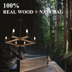L45'' Rustic Oak Square Wood Chandeliers Farmhouse 6-Light Rectangular Candle Chandelier Unique Long Ceiling Pendant Light for High Ceiling Living Dining Room Foyer Kitchen Island,E12 - color: Golden Oak, size: 45 inches