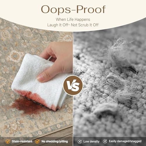 HUGEAR 6x9 Washable Vintage Area Rug Brown Neutral Distressed Low Pile Non Slip Soft Carpet Indoor Throw Rug for Living Room Bedroom Dining Room Home Office - color: Brown, size: 6' x 9' (Rectangular)