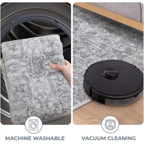 KOZYFLY Small Area Rug 2x3 Ft Rugs for Entryway Washable Boho Entry Rug Non Slip Door Mat Indoor Entrance Faux Wool Vintage Printed Kitchen Rug Throw Rugs for Entrance Kitchen, Gray - color: Light Grey/White, size: 2' x 3' (Rectangular)