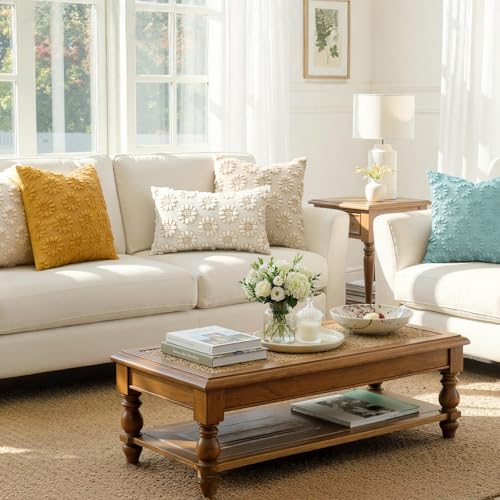 EMEMA Cream Floral Tufted Throw Pillow Covers, Set of 2 Soft Textured Decorative 12x20 Cushion Cases Bringing a Light, Cozy Layer to Sofa, Couch, Bedroom or Modern Farmhouse Living Room Décor - color: White-little Flower, size: 20" x 12" (Pack of 2)
