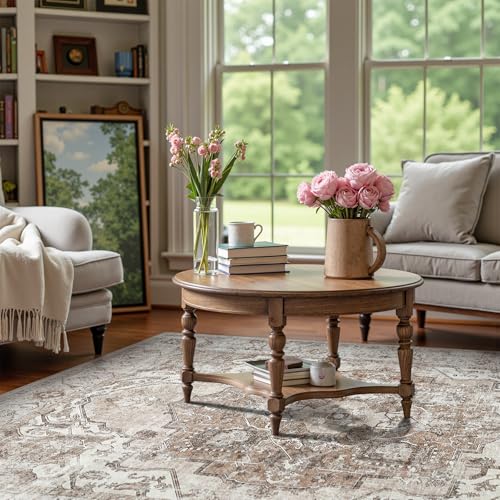 jinchan Area Rug 6x9 Washable Living Room Rug Indoor Large Vintage Floor Cover Distressed Taupe Multi Lightweight Non Slip Thin Carpet for Kitchen Bedroom Dining Room - color: Medallion Taupe Multi, size: 6' x 9' (Rectangular)