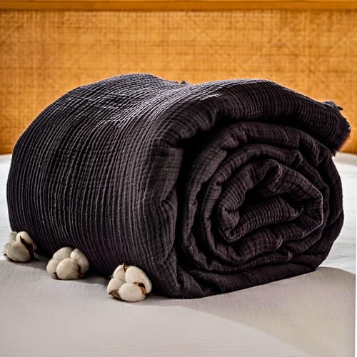 Muslin Blanket - Pure 100% Turkish Cotton Airy Soft Light Versatile Gauze Throw Blanket for Bed, Couch, Sofa (Black, Twin XL Size (71" x 95" inch)) - color: Black, size: Twin XL Size ( 71" x 95" inch )