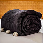 Muslin Blanket - Pure 100% Turkish Cotton Airy Soft Light Versatile Gauze Throw Blanket for Bed, Couch, Sofa (Black, Twin XL Size (71" x 95" inch)) - color: Black, size: Twin XL Size ( 71" x 95" inch )