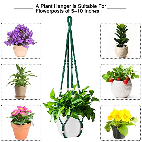 Augshy Macrame Plant Hangers Dark Green Hanging Planters for Indoor Outdoor Home Decor, Hanging Plant Holder No Tassels Set of 2 with 4 Hooks - color: Dark Green, size: 35 Inches