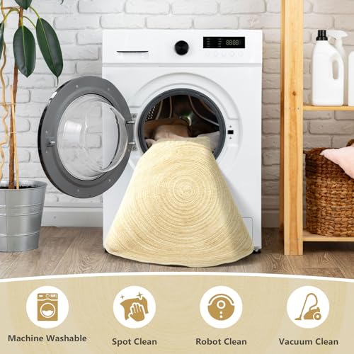 Asrug Imitation Jute Low Pile Round Rug Area Rug Washable Non-Slip Circle Rug Soft Plush Touch Circle Rugs Round for Kitchen Bathroom Living Bedroom Nursery, Carpet 2ft /24 inch/61 cm Yellow - color: Beige, size: 2ft