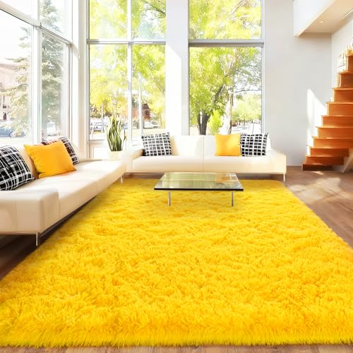 Area Rugs for Living Room Bedroom 9x12, Ultra Fluffy Shag Rug Modern Washable Carpet Soft Shaggy Non Slip Indoor Plush Fuzzy Rugs for Bedroom Dorm Office Home Aesthetic Decor, Yellow - color: Yellow, size: 9' x 12' (Rectangular)