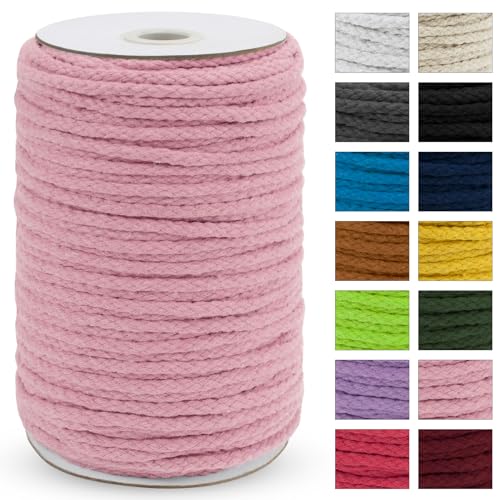 JeogYong Braided Macrame Cord 5mm x 295ft, Natural 8-Strand Braided Cotton Rope, Colored Drawstring Cord Craft Rope for Plant Hangers, Wall Hanging, Dream Catcher, Garden, DIY Projects - color: Light Pink