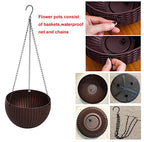 Hanging Basket Plastic Flower Pot Round Resin Garden Hanging Planter for Indoor Outdoor Plants 2 Pack Brown - color: 8 Inch Brown