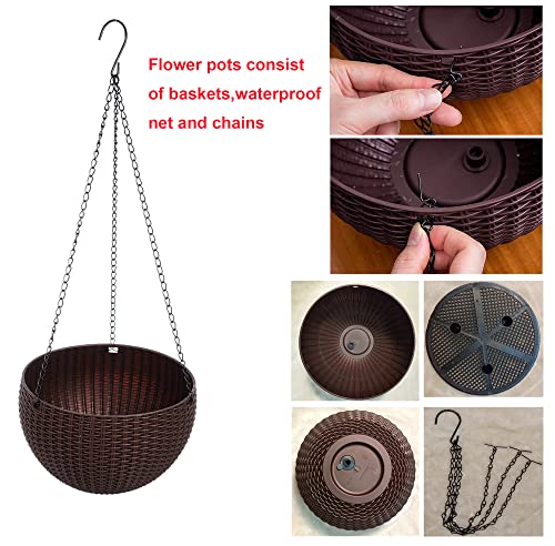 Hanging Basket Plastic Flower Pot Round Resin Garden Hanging Planter for Indoor Outdoor Plants 2 Pack Brown - color: 8 Inch Brown