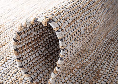 SAFAVIEH Vintage Leather Collection Accent Rug - 2' x 3', Silver, Handmade Boho Fringe Leather & Jute, Ideal for High Traffic Areas in Entryway, Living Room, Bedroom (VTL203G) - color: Silver, size: 2' x 3' (Rectangular)