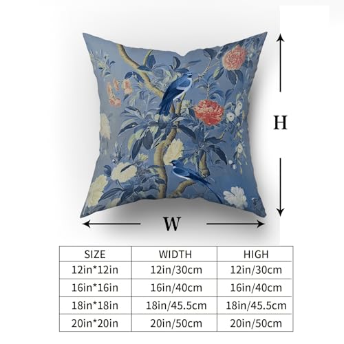 Chinoiserie Pillow Cover 16x16 Inch Vintage Navy Blue Floral Throw Pillow Covers Farmhouse Flower Bird Decorative Outdoor Pillowcase Cotton Cushion Cover for Couch Sofa Bed Decor (Pack of 2) - color: Deep Blue, size: 16" x 16" (Pack of 2)