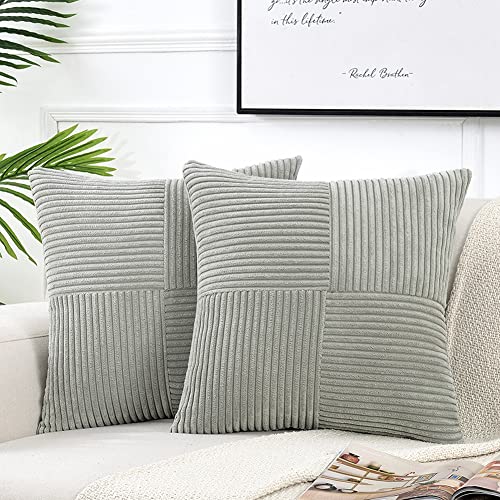 Fancy Homi 2 Packs Grey Samll Decorative Throw Pillow Covers 12x12 Inch with for Living Room Couch Bed, Rustic Farmhouse Boho Home Decor, Soft Corss Patchwork Corduroy Square Cushion Case 30x30 cm - color: Gray, size: 12" x 12" (Pack of 2)