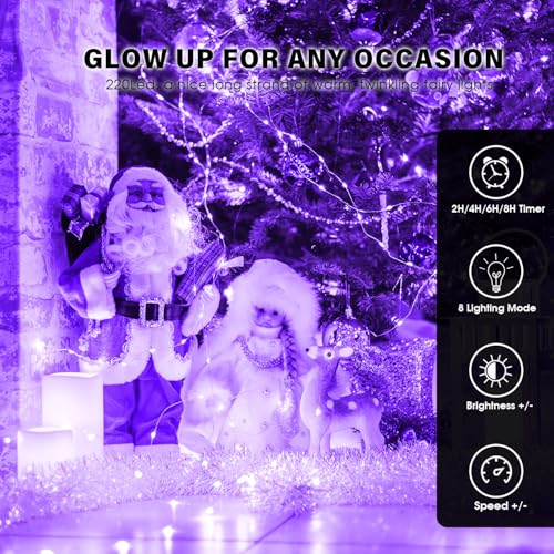 Fairy Lights 66ft 200 LED USB Twinkle String Lights Plug in Silver Wire Lights with Remote and Timer 8 Modes Outdoor Waterproof Starry Lights DIY Party Wedding Christmas Decoration（Purple） - color: Purple