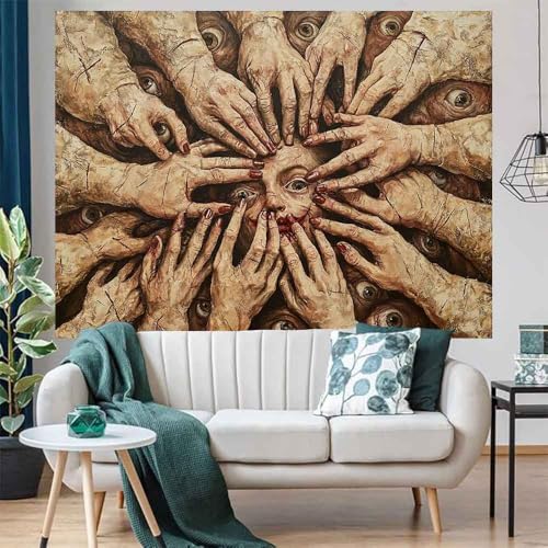 LATETOMT Abstract Tapestry Halloween Creepy Tapestry Horror Tapestries Gothic Surreal Canvas Print Wall Art for Halloween Party Terrifying Atmosphere LTMTAYW302 - color: Style-1, size: Customize