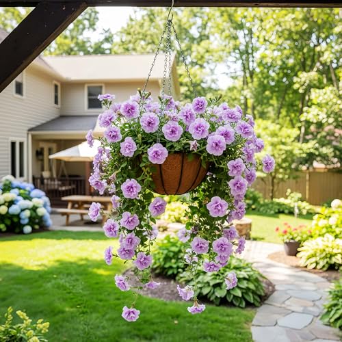 HOSY 2-Pack 12-in Hanging Metal Planter Baskets with Coconut Fibre Liner | Round Wire Planter, Black, Openwork Stripes-Shaped Design, 12-in Diameter, Includes Chain & Hook, Tool-Free Hanging Setup - color: Stripes - Black
