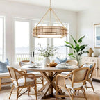 24.8" Boho Rattan Chandelier, 5-Light Large Hand-Woven Rattan Chandeliers with Wicker Shade, Rustic Gold Pendant Light for Dining Room, Living Room, Bedroom, Kitchen, Foyer - size: 24.8 inch
