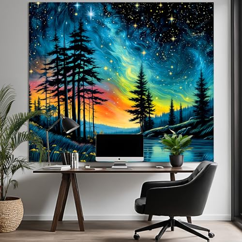 TVTLTVT Forest Starry Tapestry Wall Hanging Colorful Starry Sky Misty Forest Wall Tapestry Galaxy Night Sky Landscape Becoration for Home Decor Bedroom Living Room Wall Decor Gift 59x51in - color: S05-Forest Starry