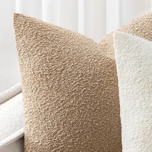 Pack of 2 12x20 Inch Decorative Boucle Throw Pillow Covers Textured Lumbar Pillowcaes Accent Solid Cozy Soft Cushion Covers Home Decor for Sofa Couch Living Room Home Decor,Khaki - color: Khaki, size: 20" x 12" (Pack of 2)