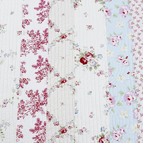 Cozy Line Home Fashions Floral Striped Floral Print Pattern Reversible 100% Cotton Quilted Throw Blanket 60" x 50" Machine Washable and Dryable (Wild Rose) - color: Wild Rose Floral