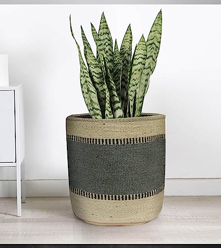 Sturdy Jute Planter Basket Modern Woven Basket for 8" Indoor Planters, 10” x 10” Storage Organizer Basket Rustic Home Decor, Storage Earth-friendly Cotton Planter (10x10 Inches, turquoise Stripe) - color: Turquoise Stripe, size: 10x10 inches