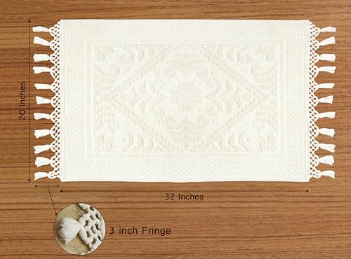 COTTON CRAFT Woven Area Rug - 2 Pack Cotton Jacquard Textured Rug - Boho Farmhouse Rustic Throw Rug with Fringe - Machine Washable Accent Mat for Bedroom Living Room Entryway Nursery - 20x32 - Ivory - color: Ivory - 2 Pack, size: 1'8" x 2'8" (Rectangular)