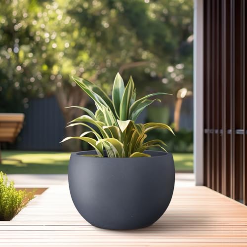 Kante 15.7" Dia Round Concrete Planter, Outdoor/Indoor Large Bowl Plant Pots with Drainage Hole and Rubber Plug for Garden Patio Balcony Home, Charcoal - color: Charcoal, size: 15.7" d