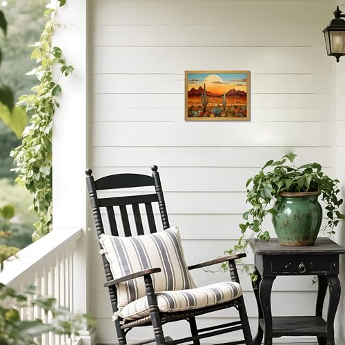 Framed Western Desert Sunset Cactus Wall Art, Vintage Southwest Nature Landscape Canvas Print, Rustic Wall Decor Picture, Boho Mexican Oil Painting for Living Room Bedroom Office bathroom 8x10 Inch - color: Landscape Painting C, size: 10"L x 8"W