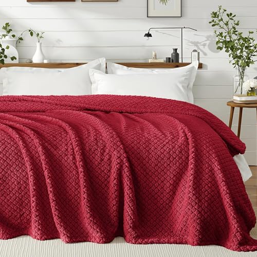 Exclusivo Mezcla Twin Size Fleece Blanket for Bed, Extra Soft Warm Decorative Fuzzy Blanket for Women, Lightweight Cozy Bedding Blankets, 60x80 Inches, Deep Red - color: Deep Red, size: Twin ( 60x80 IN )
